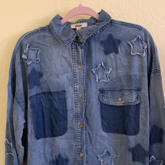 Denim Button Down Shirt with Star Accents - Picture 3 of 5